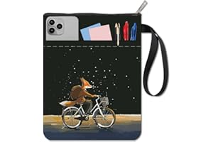 CRASPIRE Fox Book Covers Protective Case Black Pocket Book Cover Washable Fabric Cover with Zipper and Additional Pocket for Book Lovers Gifts