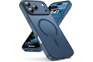 Oududianzi-Coque pour iPhone 17 Pro Max Compatible avec MagSafe Magnétique, Housse de Arrière Translucide Givrée PC, TPU Silicone Bumper Étui Protection Antichoc Militaire Anti-Empreintes-Bleu