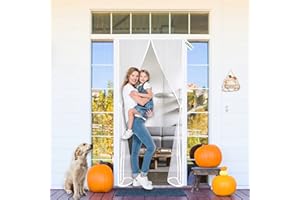 CGUOZI Magnetic Fly Insect Screen Door, 105 x 225 cm Magnetic Screen Door with Durable Fiberglass Mesh Curtain and Full Frame Hook & Loop White