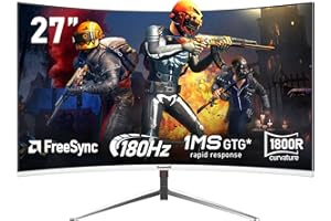 Gawfolk 27 Inch PC computer screen,1800R Curved Gaming 180Hz Monitors, FHD1080p 1ms without Bezel, freesync, 98%sRGB,178 ° Angle View HDMI DisplayPort, Compatible with Wall-Mounted VESA100*100MM-White
