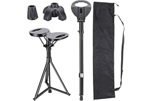 HISUEKIG Canne de Marche avec Siège, Canne Pliante Portable, Béquilles Tabouret pour Adultes, Tabouret de Repos de Voyage pour Personnes Âgées