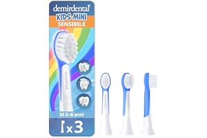 demirdental testine per Philips Sonicare Kids, Compact Mini per denti da latte, bambini da 3 a 6 anni, corrisponde a HX6033, Blu scurro, set da 3