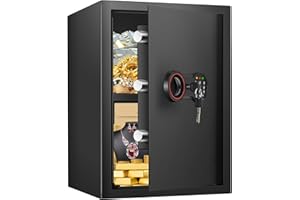 TISKGG 65L Großer Safe Tresor Feuerfest für Zuhause, Möbeltresor Groß mit Alarmanlage und Herausnehmbares Regal, Digitaler Schranktresor für Zuhause Schmuck Bargeld Medikamente Dokumente