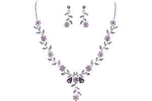 Clearine Donna Matrimonio Gioielli Set Foglia Cluster Fiore Cristalli Ciondolo Collana Orecchini pendenti per Sposa