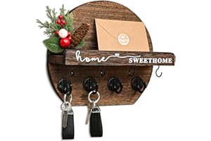 Dxiunove Porta Chiavi Da Muro Con Fiori Secchi Appendi Chiavi A Muro Legno Portachiavi Da Orbicolare Portachiavi Adatto Per Ingressi, Ripostigli, Corridoi, Cucine E Uffici(marrone)