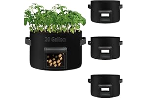 SYITCUN Lot de 4 sacs de plantation pour pommes de terre de 80 l avec 2 fenêtres - Charge lourde 400 g - Avec poignées stables - Respirant et réutilisable - Pour plantes tomates, fleurs