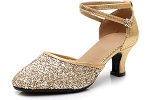 SWDZM Zapatos de Baile Latino Mujer Cerrados Lentejuelas Salsa Profesionales Ballroom Pratice
