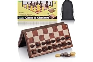 Artlyfe 2 in 1 Scacchi e Dama Magnetici ， Motivi di legno Set scacchiera pieghevole portatile ，Adatto a Bambini e Adulti， Perfetto per Feste e Viaggi