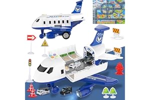 ORVYNA Avion Jouet avec Lumière, Son et 4 Voitures, Aviavion de Transport pour Enfants avec avec Tapis de Jeu, Jouet Enfant 3 Ans Cadeau Anniversaire Noël 2 3 4 5 Ans pour Garcon et Filles