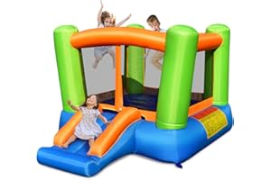COSTWAY Kids Bouncy Castle, Inflatable Bouncer House with Large Jumping Area and Carrying Bag, Children Blow Up Jumper for Indoor Outdoor (with Slide)