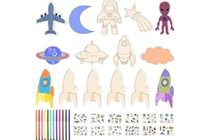 GAROMIA Bricolage Fusées Artisanat 39 Activité Manuelle Loisirs Créatifs Kit de Bricolage Fusée en Bois Enfant avec Pigment DIY Peinture Artisanat Decoration pour Enfants Filles Garçons