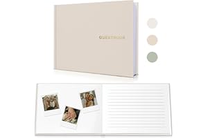 WeddingGiftsWedding Elegant Linen Wedding Guset Book - Polaroid Guest Book for Wedding Reception,Baby Shower,Bridal Shower and Special Events - 100 Blank Pages for Sign in and Photos (A-Beige)