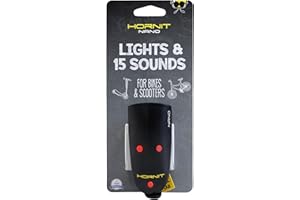Hornit Nano Noir/Rouge - Klaxon et lumière pour vélo et trotinette pour Enfants - 15 Effets sonores et 3 lumières