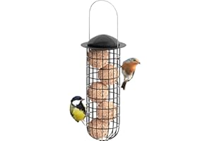 iBorn Mangeoire à oiseaux en métal pour boules de graisse pour oiseaux sauvages, lot de 1 support de boules de graisse énergétiques à suspendre, finition noire