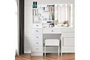 Aovquof Toaletka z oświetleniem LED, 3 kolory z regulacją jasności, toaletka z lustrem do makijażu, toaletka z lustrem, biała M39