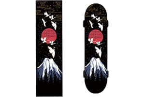 DUOYIF douyif Griptape naklejka na deskorolkę, biały żuraw, góry, longboard, przyczepność, deskorolkę, papier piaskowy, samoprzylepna, bez pęcherzyków powietrza, wodoszczelna, antypoślizgowa, odporna na