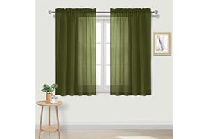 DWCN Olive Green Sheer Curtains Semi Transparent Voile Rod Pocket Curtains for Bedroom and Living Room, 42 x 45 inches Long, Set of 2 Panels