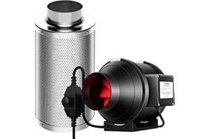 VIVOSUN Abluftset 100mm Rohrventilator,323m³/h EC-Motor Abluftventilator mit 100x300mm Aktivkohlefilter,leiser Rohrlüfter,R4 Rohrventilator für Indoor Growbox,Growzelt und Gewächshaus Hydrokultur