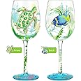 NymphFable 100% Hand-Painted Wine Glass Oceans Turtles Seagrasses Glass Artisan Painted Glass 15oz Gift for Friend Family (1 Piece)