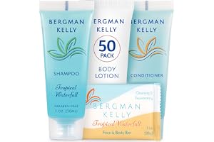 Bergman Kelly Hotel Toiletries Bundle - Tropical Waterfall, 30 ml each, 200 Pcs - 4-Piece Set: 50 Bar Soap, Shampoo, Conditio