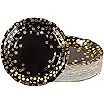 AHPYEUHK 60 Pcs Paper Plates for New Year 7 Inch Party Plates Disposable Black and Gold Party Tableware Set for Anniversaries Baby Shower Wedding Birthday Party Decorations