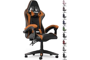 bigzzia Chaise Gaming,Ergonomique PU Cuir Chaise Bureau,Hauteur Réglable,avec Lombaire&Appui-Tête Appui,Dossier Inclinable à 155°,Fauteuil Gaming Adultes Enfants