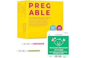 PREGABLE Pregable Combo Kit mit 50 Ovulationstests und 20 Schwangerschaftstests, kostenlose Tracker-App, App, OPKs, HPTs (50LH + 20HCG)
