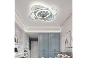 GWYAJTU Lustre Ventilateur Enfants Silencieux LED Dimmable Ventilateur Plafond Avec Lumiere Chambre 6 Vitesses Réversible Moteur DC Moderne Ventilateur De Plafond Avec Lampe Et Télécommande-Blue