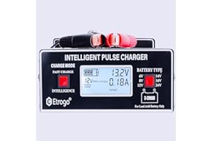 Etrogo Ładowarka do akumulatora samochodowego, inteligentna ładowarka pulsacyjna 6 V/8 V/12 V/14 V/16 V/24 V 250 W 10 A z automatycznym wykrywaniem, naprawą, funkcją konserwacji