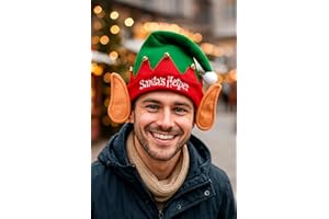SKYTE Adult Elf Hat With Bells & Ears Red and Green Felt Elves Hat Christmas Novelty Gift Xmas Party Hats Jingle Bells Elf Fancy Dress Costume Santa's Helper Accessories for Men and Women