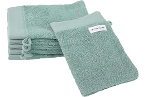 Herding Tom Tailor Wash Mitts Set of 6 16 x 21 cm 100% Cotton Terry Cloth with Hanger and Label with Logo, Colour Bath Towel Turquoise (Fresh Sage)