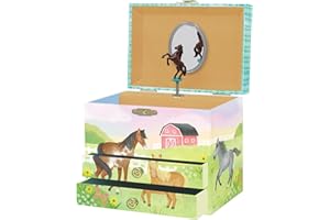 GIGGLE & HONEY Muzyczna szkatułka na biżuterię dla dziewczynek Koń - pozytywka dla dzieci z obracającym się pudełkiem Koń, Koń prezenty urodzinowe dla dziewczynek