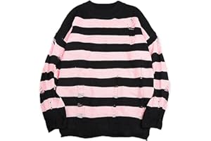 PJRYC Black Striped Sweater Sweater Men's Pullover Open Hole Knit Pullover Men's Oversized Sweatshirt Long Sleeve Top (Color : Pink, Size : M)