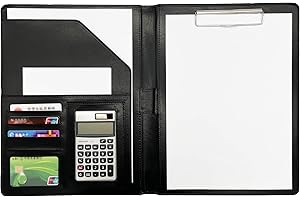 ‎THIMMAMMA Klemmbrettmappe A4 mit Taschenrechner, PU Leder Schreibmappe Klemmbrett Konferenzmappe Portfolio Dokumentenmappe mit Stifthalter und 12-stelliger Taschenrechner
