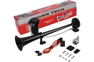 GEKUFA Klaxon Camion 24V 120DB, Trompette Tracteur avec Compresseur, Klaxon tgv, Air Horn 24v pour Auto Train Motos Bateau Voiture (Noir 45cm Chrome Zinc)