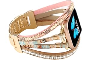 YONWORTH Boho Posh Lederarmbänder, kompatibel mit Apple Watch, 41 mm, 38 mm, 40 mm, elegantes Hippie-Kettenband, handgefertigtes Armband, Schmuck, mehrlagiges Armband, Ersatz, für iWatch 9, 8, 7, 6, 5, 4, 3,