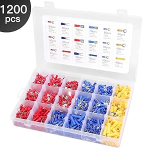 Eventronic 1200 Electrical Terminals Crimp Connectors Electrical Crimp Terminals with 18 Sizes Insulated Terminal Set Blue Red Yellow