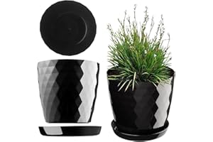 KADAX Maceta para Flores, Maceta con Base, Maceta de plástico para Interior, Macetero Redondo, Maceta Decorativa, Maceta Moderna Interior, 18 cm, Negro