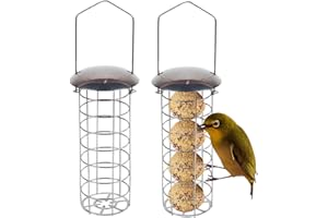 ADEPTNA Deluxe Set of 2 Garden Hanging Wild Bird Feeder Container Outdoor - Water Resistant Great for Attracting Birds (FAT BALL FEEDER)