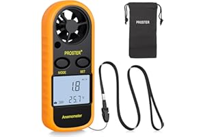 Proster Anemometro Digitale LCD Misuratore Velocità Vento Tester Velocità Flusso Aria Termometro con Retroilluminazione per RC Drone Elicottero Windsurf Aquilone Gara Vela Pesca ECC
