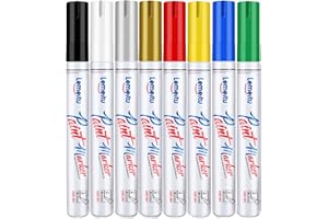 LEMEITU Lot de 8 marqueurs de peinture, noir, blanc, argent, or, rouge, jaune, bleu, vert