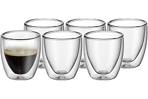 WMF Kult - Juego de 6 Tazas de Café Espresso 80 ml de Doble Pared Térmica Efecto Flotante de Vidrio Brorosilicatado Resistente al Calor
