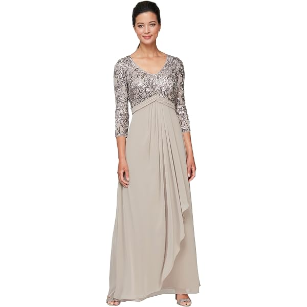 Alex Evenings Women's Long Lace Top Empire Waist Dress, Buff: Buy Online at  Best Price in UAE