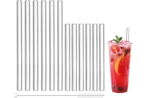HUGWAIT Set di 12 Cannucce in Vetro Riutilizzabili, Cannucce Cocktail Vetro 6x20cm e 6x15cm con Spazzola Pulizia, Cannucce Vetro Liscio Lavabili in Lavastoviglie, Glass Straws per Cocktail, Tè, Succhi