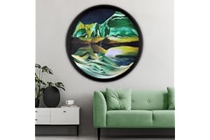 OLYWEI 17.3'' Moving Sand Art Picture Round Glass 3D Deep Sea Sandscape Room Decoration, Glass Crafts Solid Wood Frame, Relaxing Mood Home Office Work Wall Art Decor（Green）