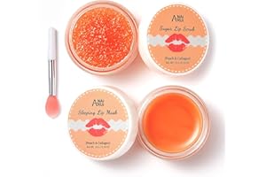 ‎ANAIRUI ANAiRUi Lippenbalsam und Lippenpeeling-Set, Pfirsich Lippenpflegeset, Lippenschlafmaske und Lippenpeeling Zuckerpeeling, Lippenbehandlung über Nacht, Reparatur für trockene, rissige, schälende Lippen