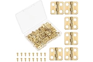 HARIENDNY 30 Stück 13 x 12 mm Mini Scharniere Hinges, Messing Scharnier Klein, kleine Scharniere für Holzkisten, 180-Grad-Drehscharniere mit Schrauben, Miniatur-Möbelzubehör (Gold)