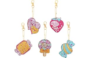 VETPW 5 Pezzi 5D DIY Amore Cuore Caramella Pittura Diamante Portachiavi, Strass Fai da te Full Drill Diamond Pasted Painting Keychain Portachiavi per Decorazione Zaino Borsa Borsetta