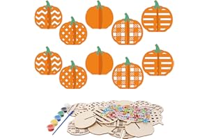 DKINY 10PCS 3D zucca legno, zucca di Halloween legno artigianato set bambini, fai da te zucca artigianato e pittura, Halloween creativo set arti e mestieri regalo per ragazzo ragazza Halloween autunno