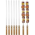 FLYGIRL 6 Pieces Skewers for Kabobs,Thin Stainless Steel Kebab Skewers Barbecue Skewers Reusable Metal BBQ Skewers with Wood Handle, 6pc Set with Bag.